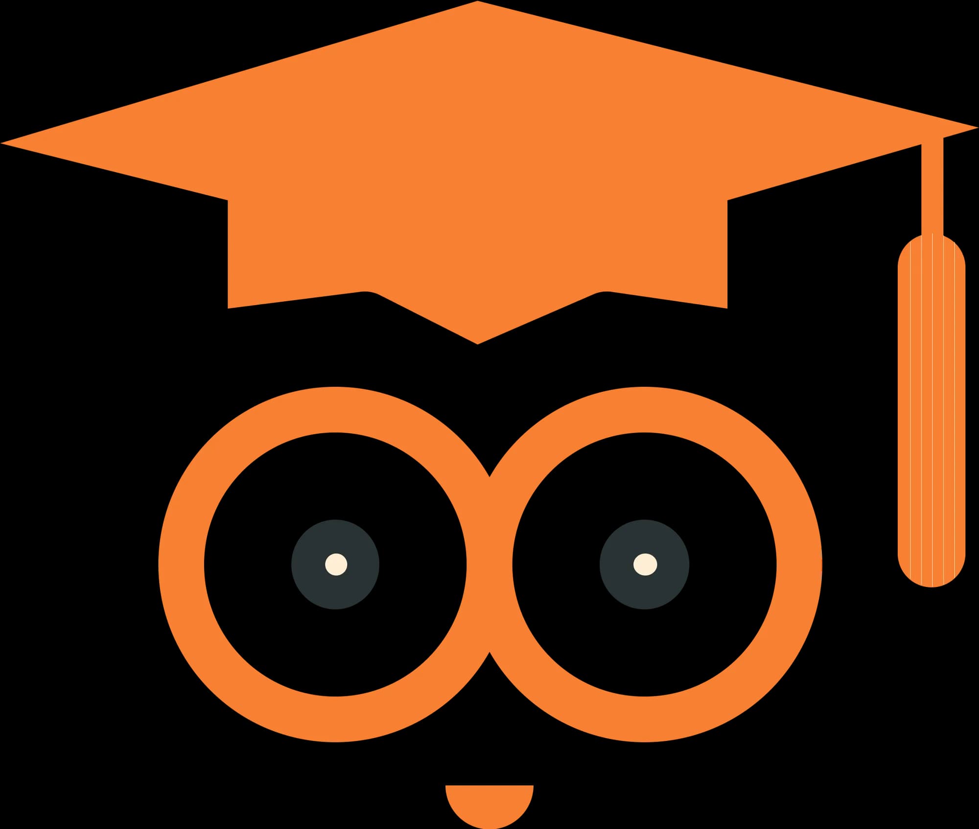 The Vihan School owl symbol with a graduation cap, orange on black