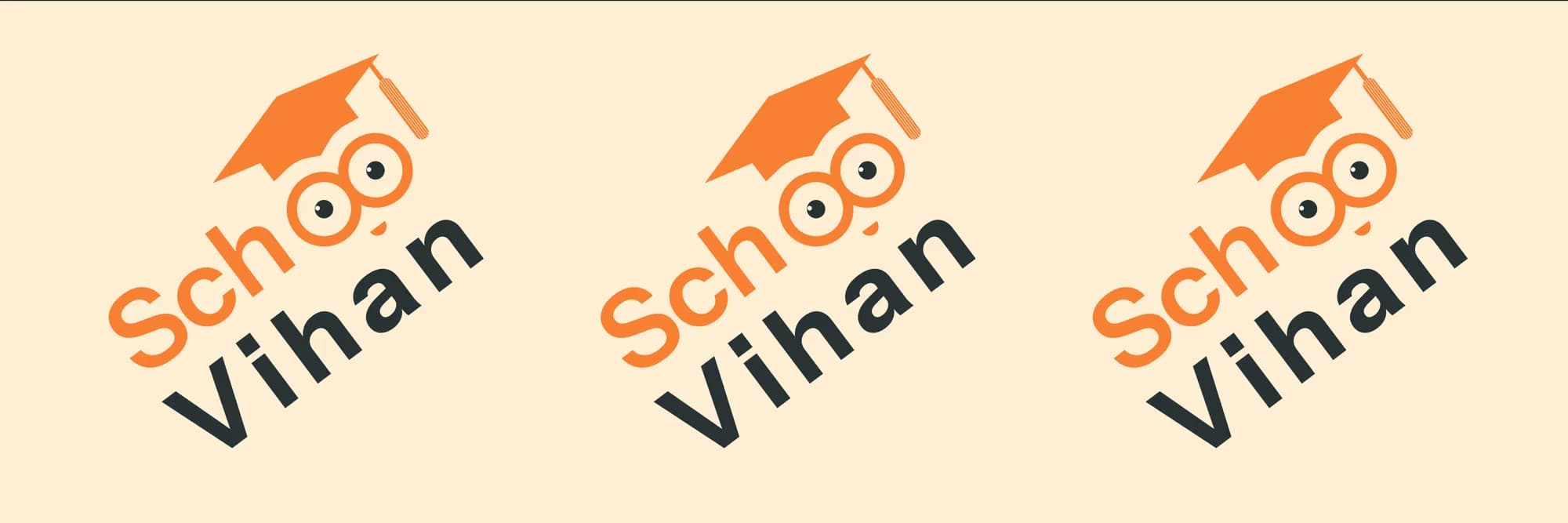 Repeating Vihan School logo pattern on cream