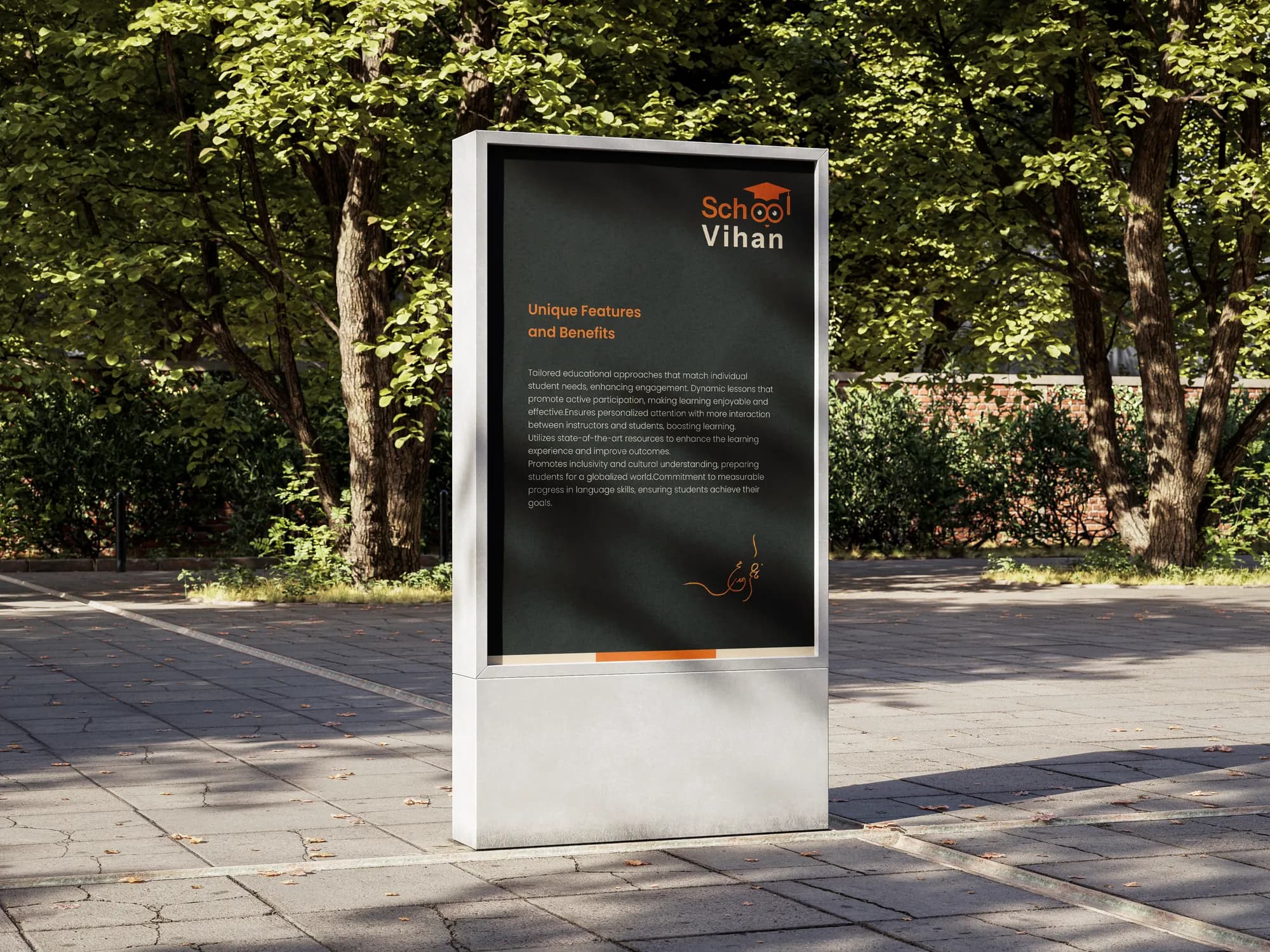 Vihan School city-light poster in a park