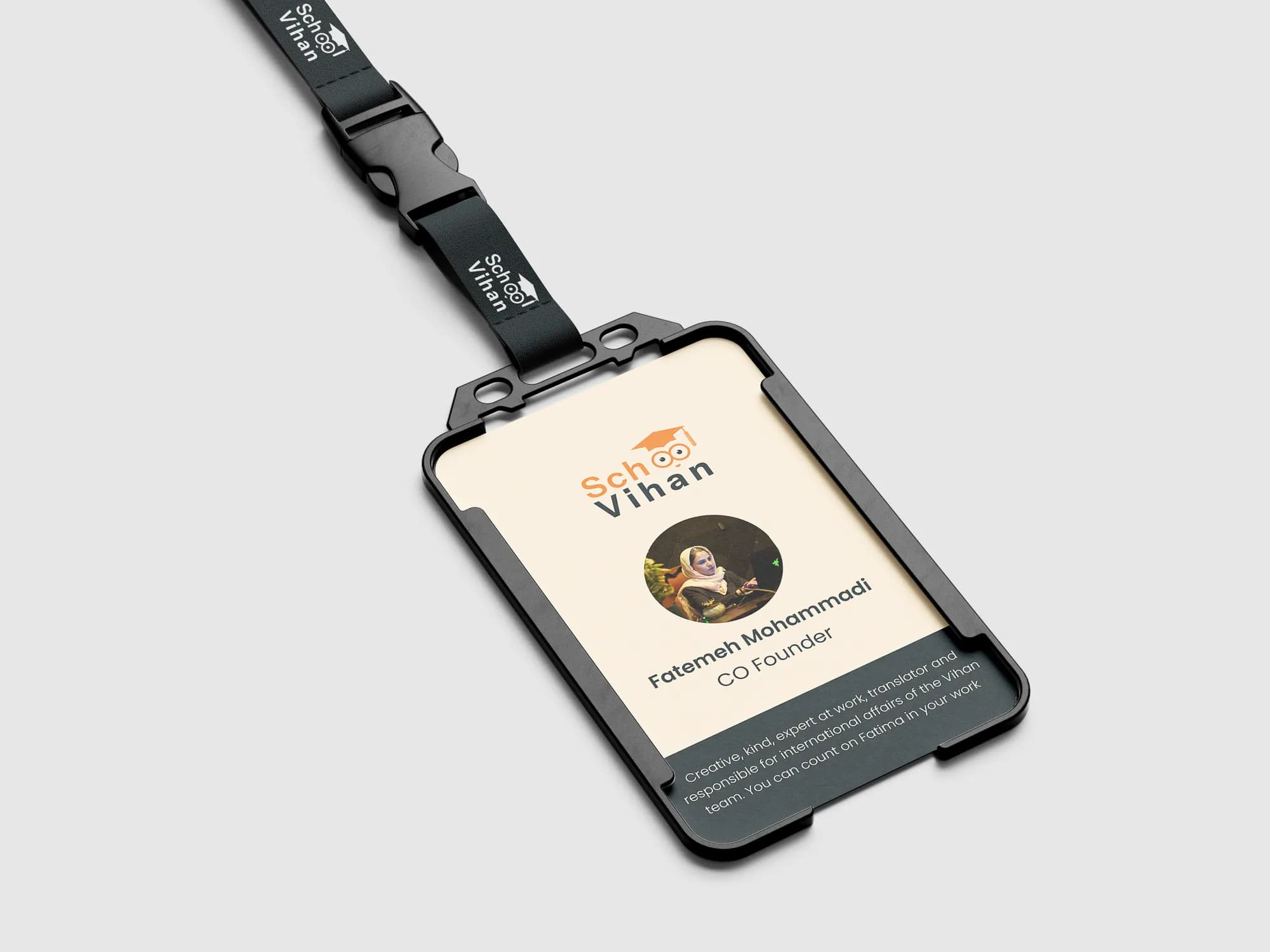 Staff ID badge for the Vihan School co-founder