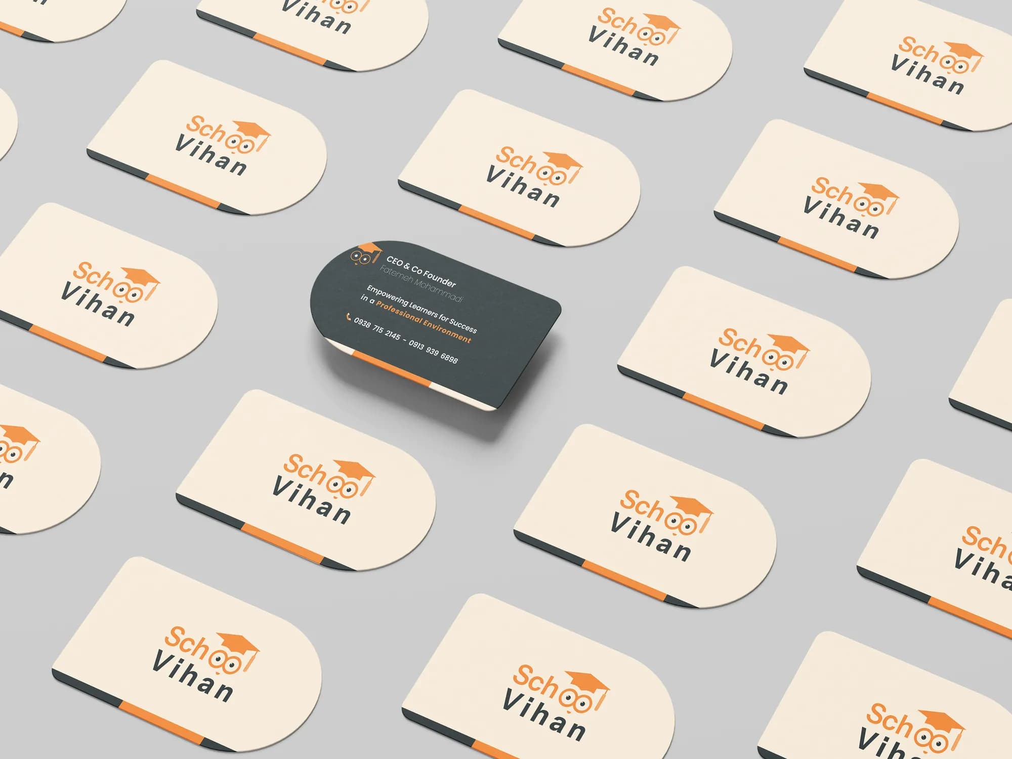 Rows of Vihan School business cards